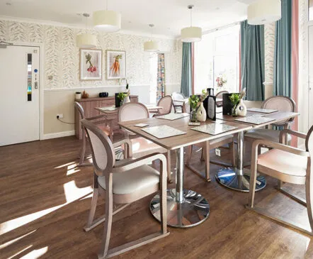 The dining room area at care home in Cambridge - Applewood Healthcare